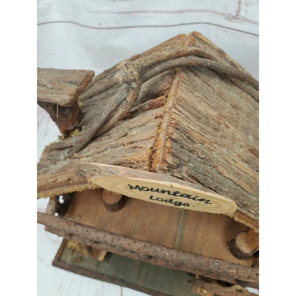 Rare Vintage Mountain Lodge Decorative Real Wood 3d Wood Cabin Bird House Feeder